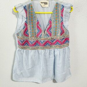 Savannah Jane seersucker embroidered blouse small